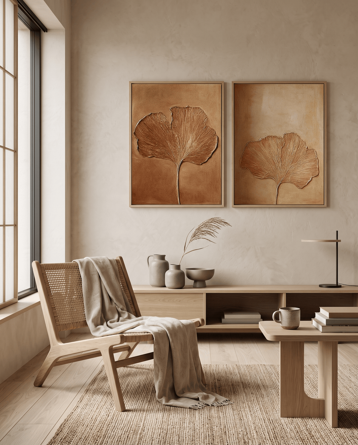 Gouden Ginkgobladeren – Tweeluik (Set van 2) - Volsani
