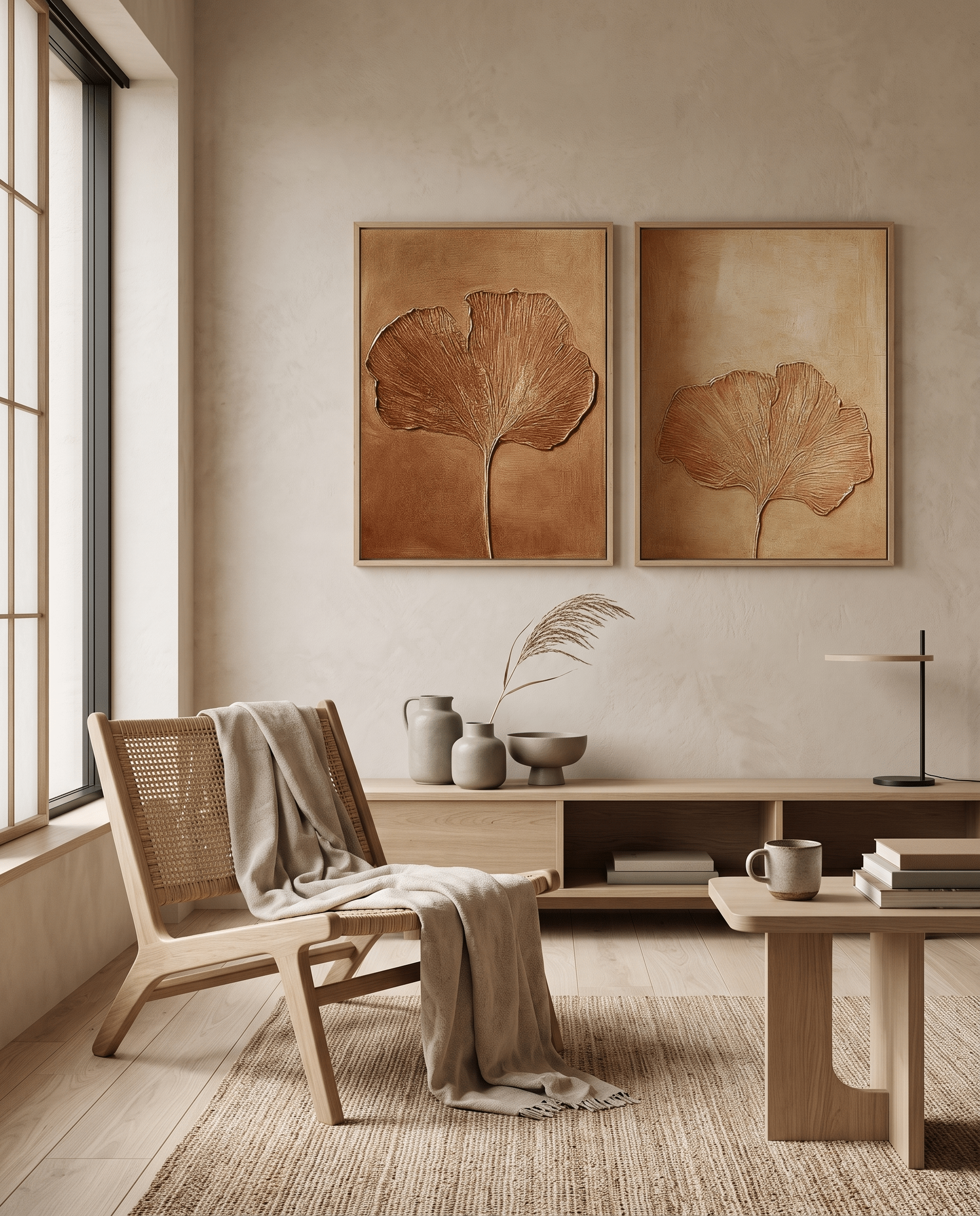 Gouden Ginkgobladeren – Tweeluik (Set van 2) - Volsani