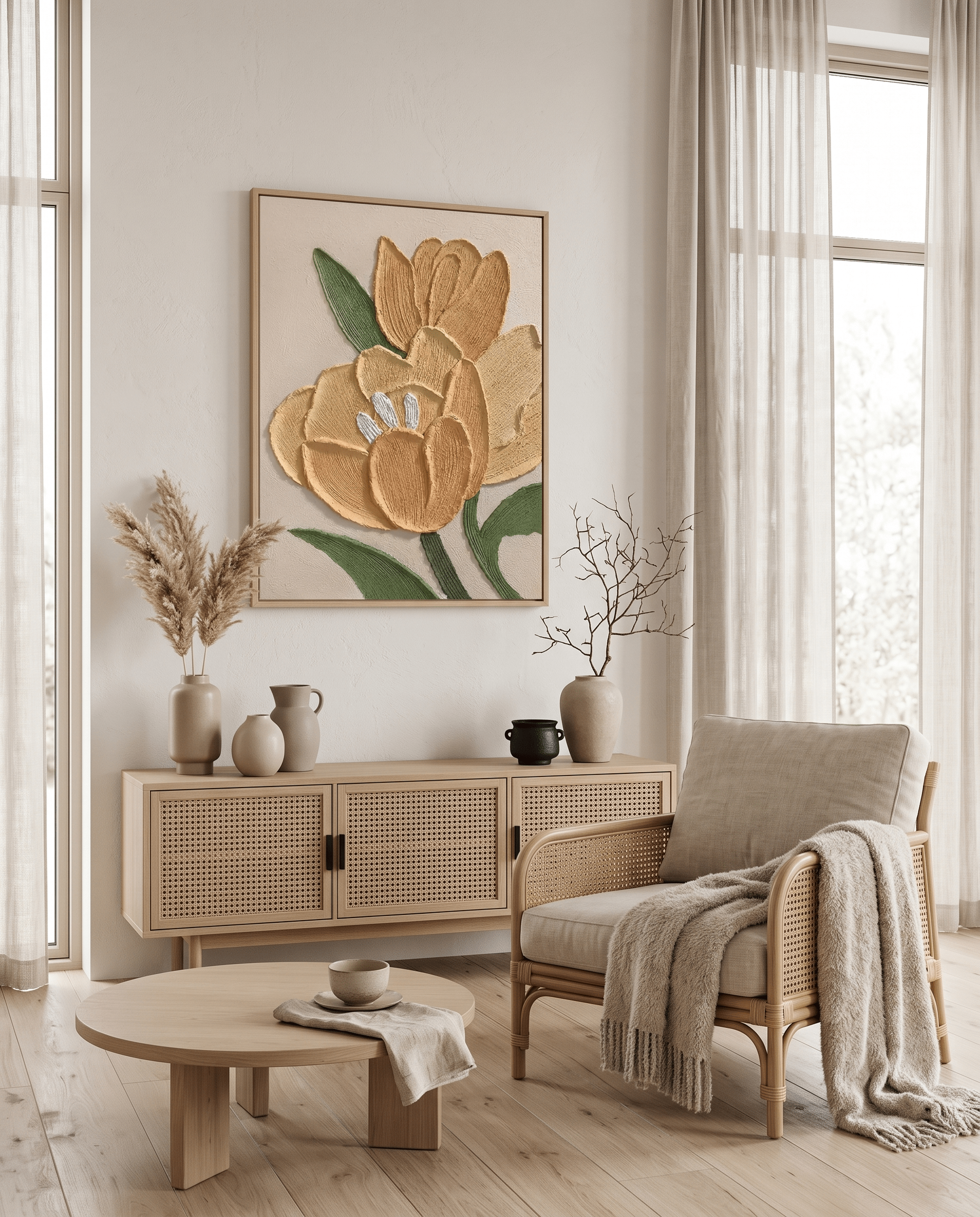 Gouden Tulp – Getextureerd Impasto Bloemschilderij - Volsani
