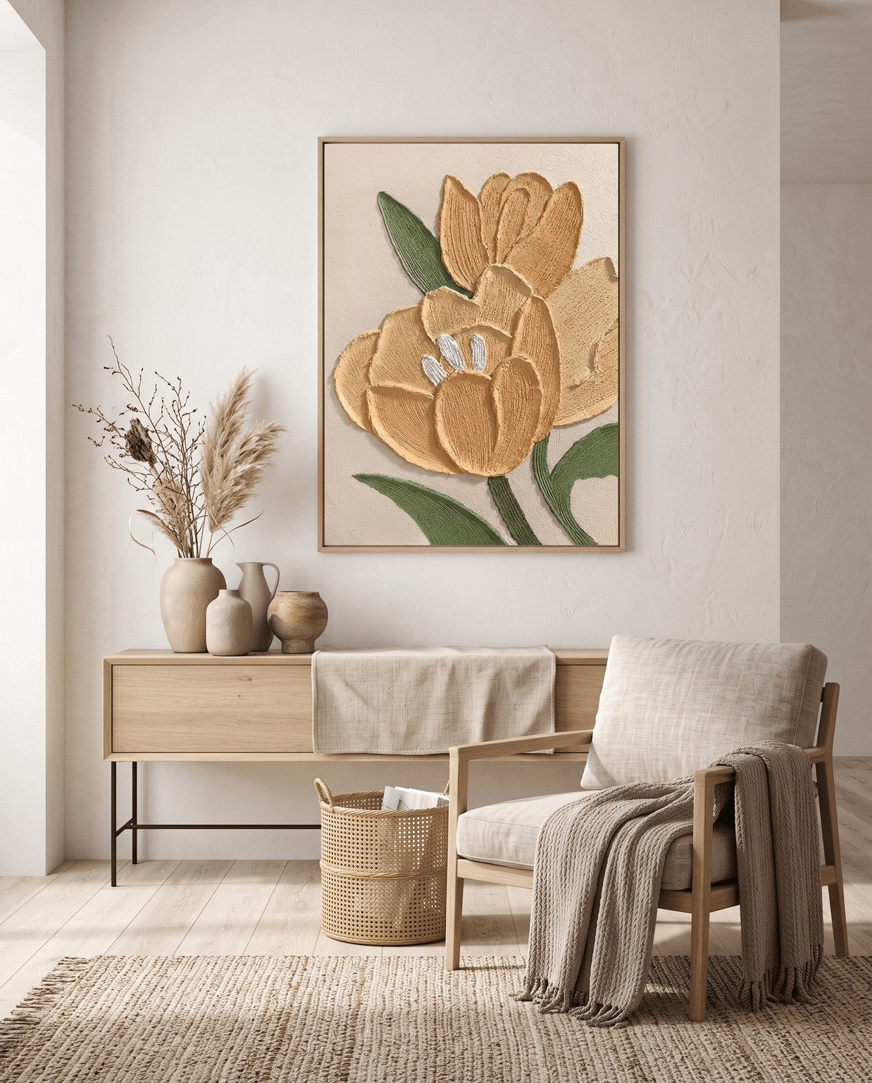 Gouden Tulp – Getextureerd Impasto Bloemschilderij - Volsani