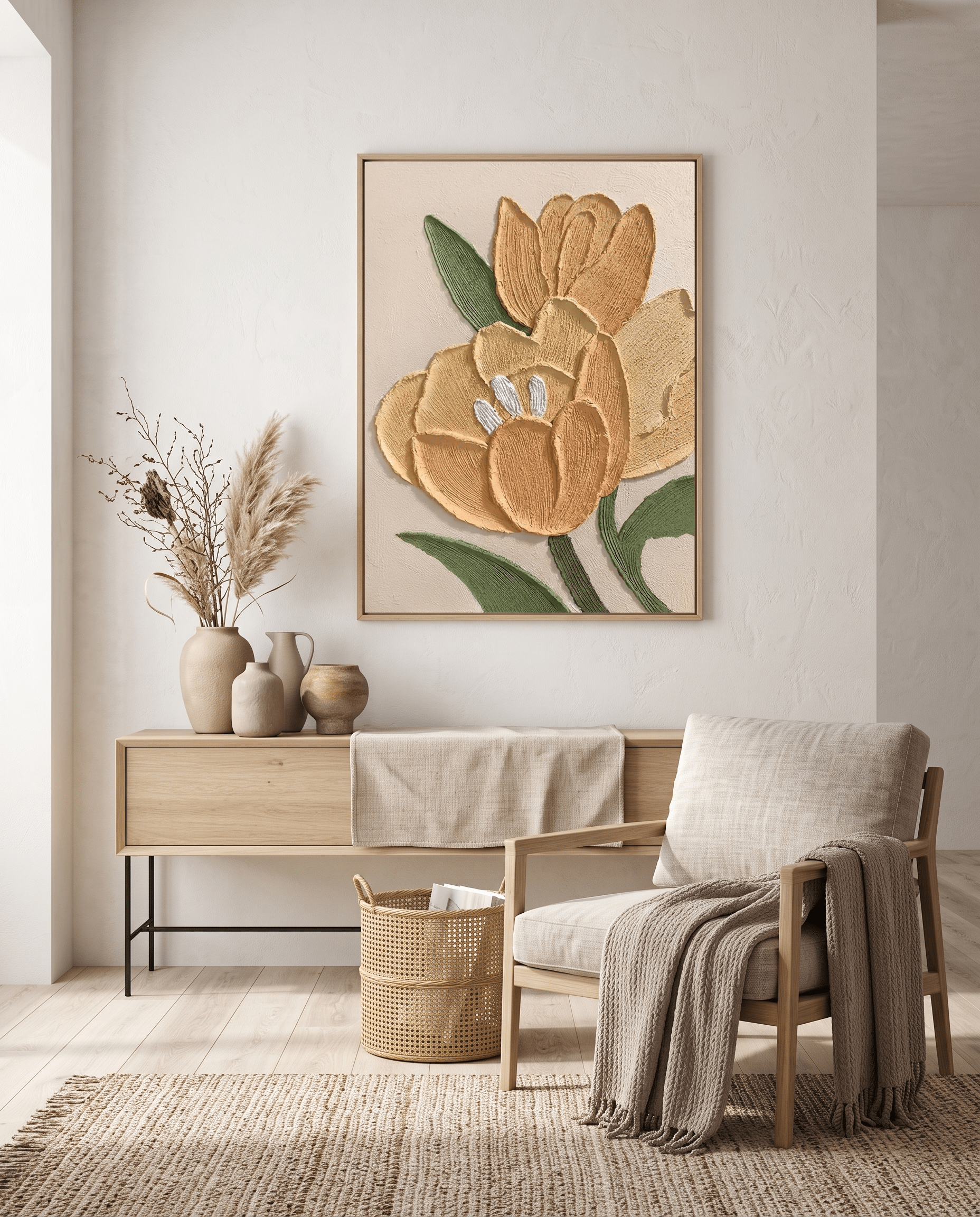 Gouden Tulp – Getextureerd Impasto Bloemschilderij - Volsani