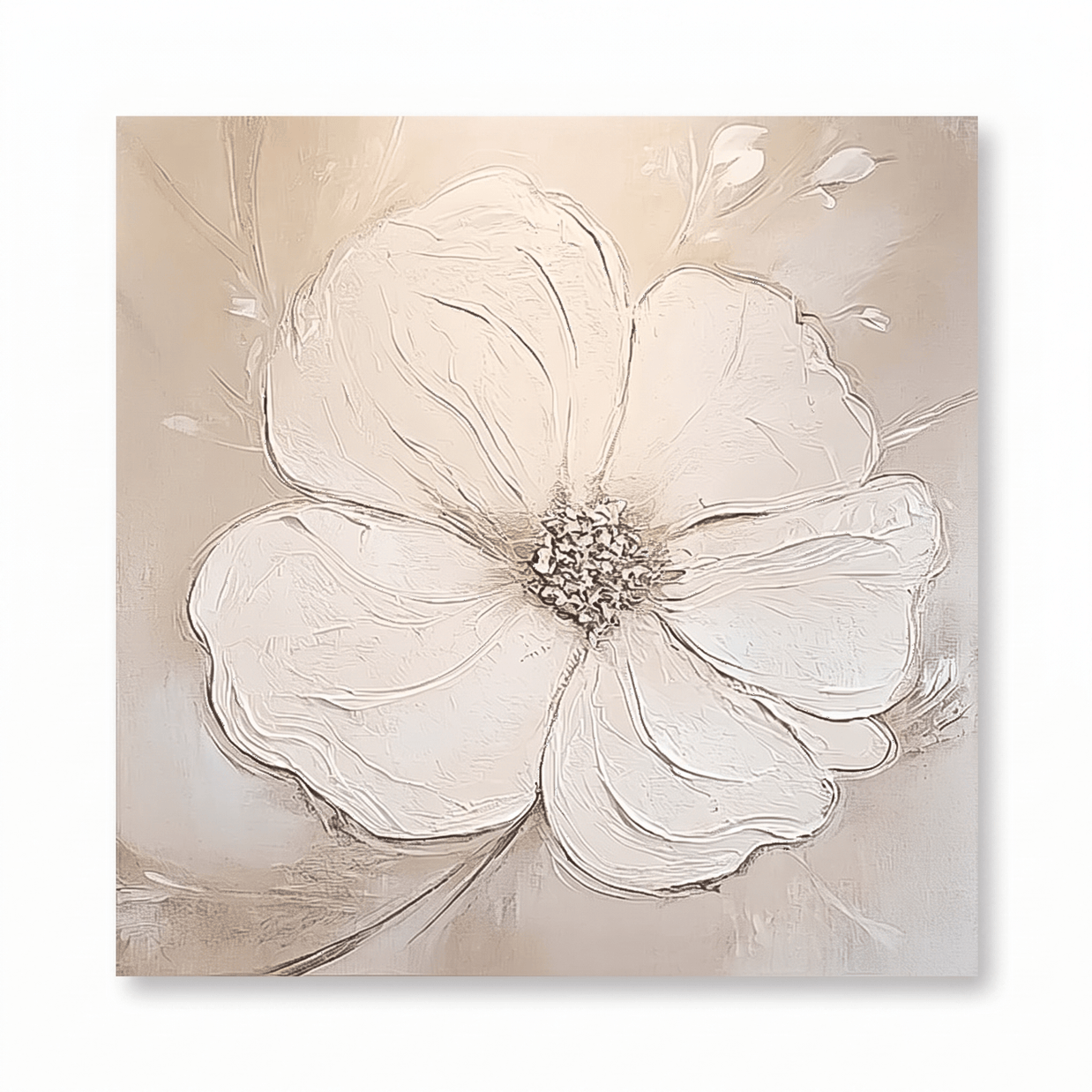 Grote Witte Bloem – Neutraal Bloemschilderij - Volsani