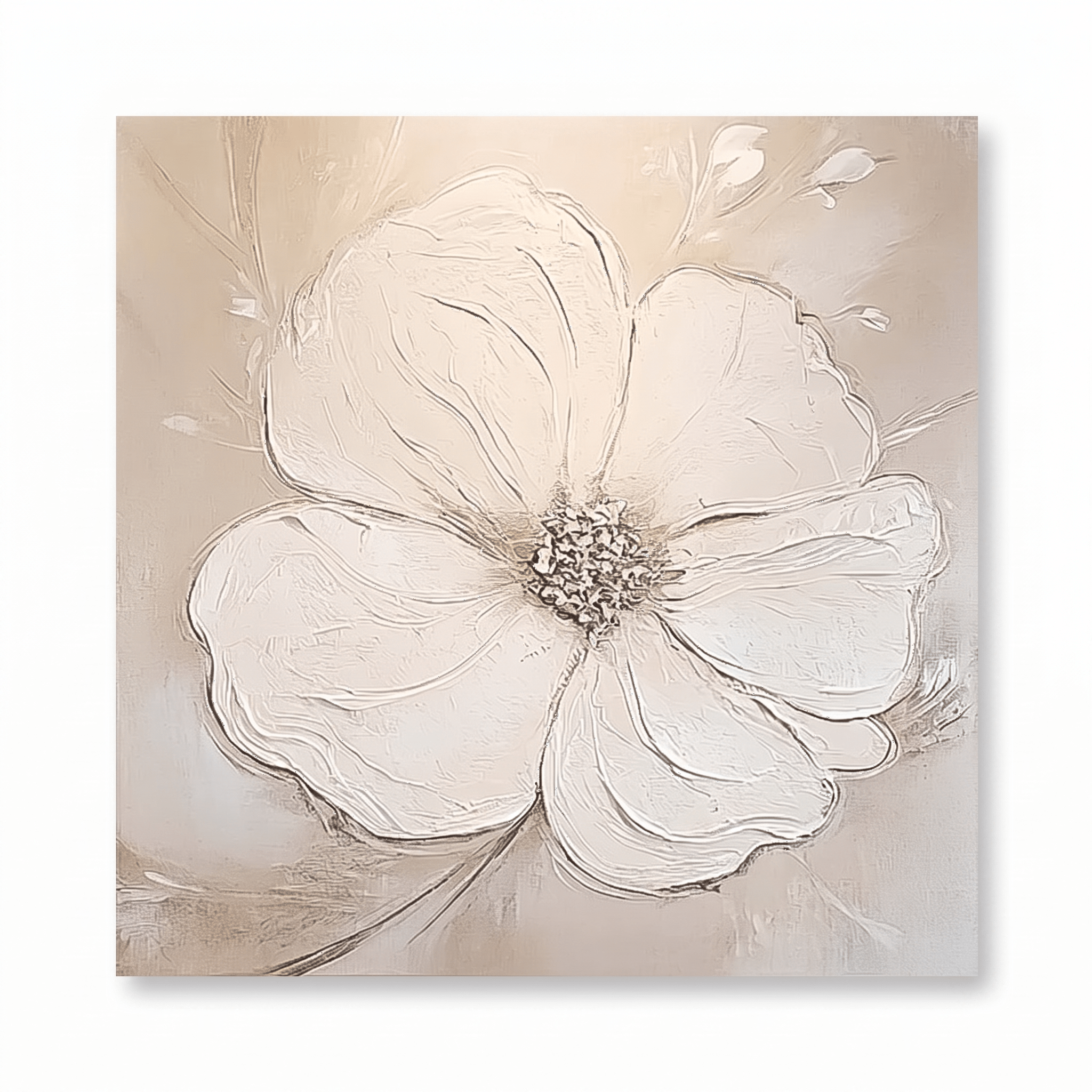 Grote Witte Bloem – Neutraal Bloemschilderij - Volsani