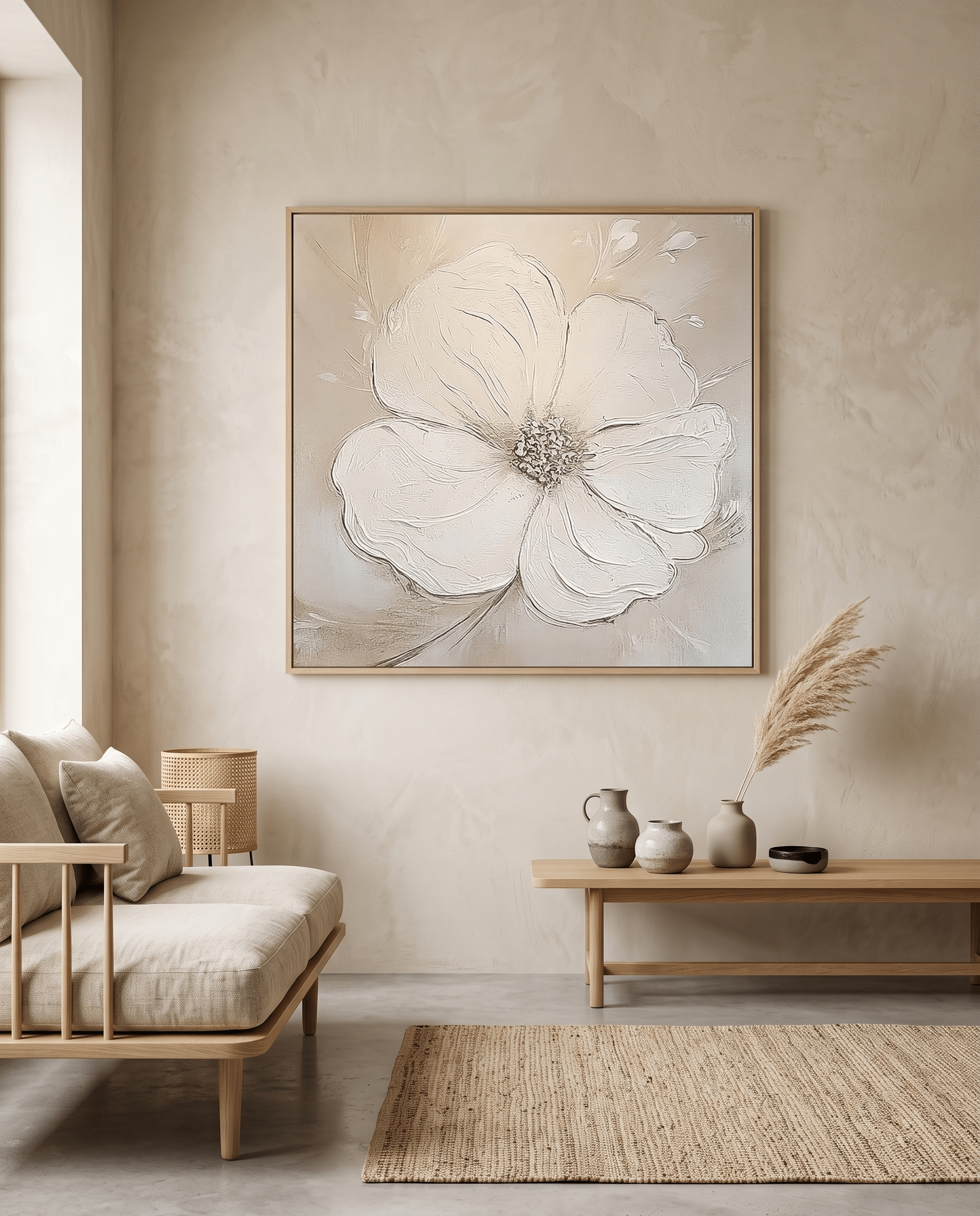 Grote Witte Bloem – Neutraal Bloemschilderij - Volsani