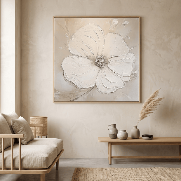 Grote Witte Bloem – Neutraal Bloemschilderij - Volsani