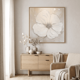 Grote Witte Bloem – Neutraal Bloemschilderij - Volsani