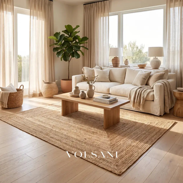 Hand Braided Jute Rug in Round & Rectangular Natural Fiber Living & Dining Room Rug Hand Washable 11 Sizes 35-130in