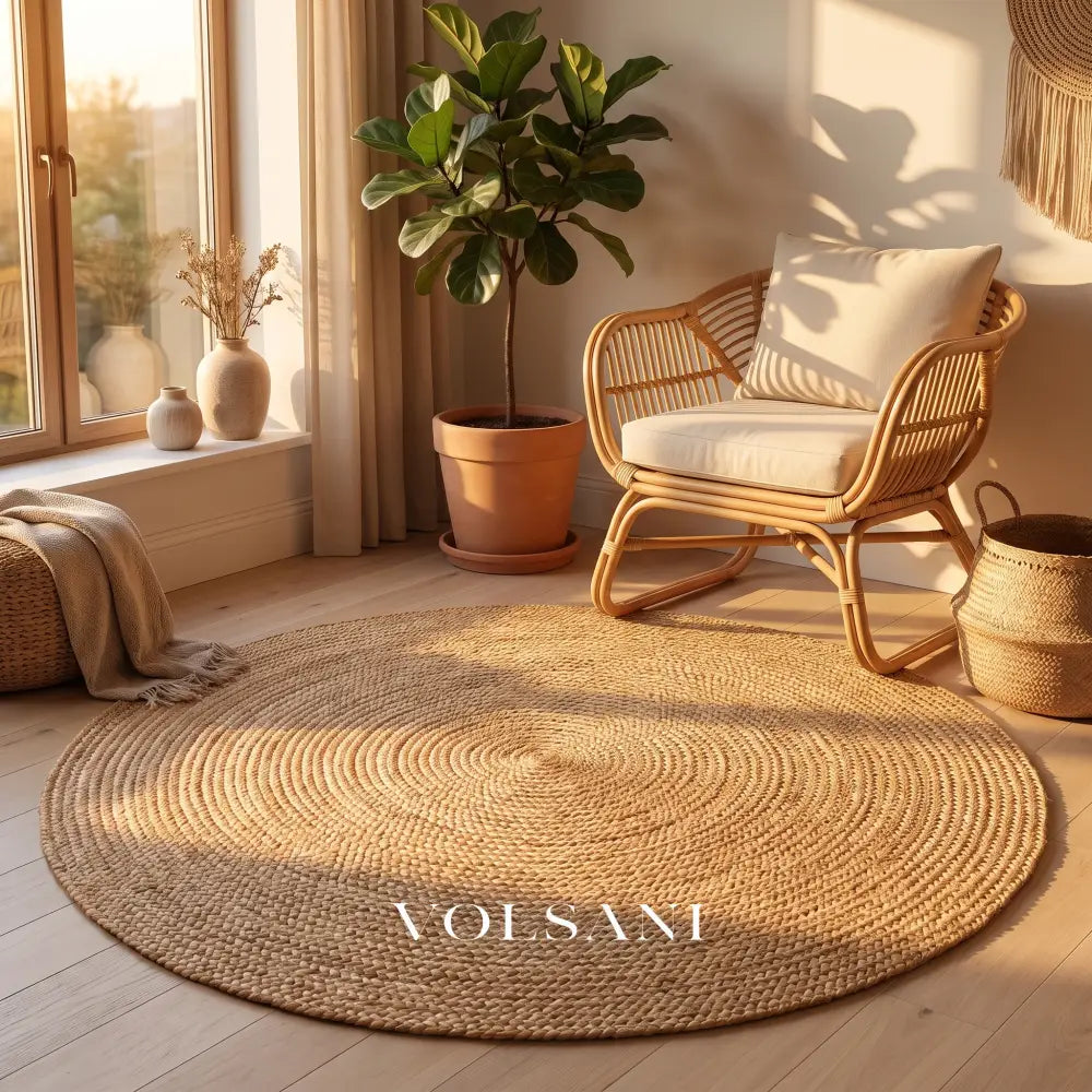 Hand Braided Jute Rug in Round & Rectangular Natural Fiber Living & Dining Room Rug Hand Washable 11 Sizes 35-130in