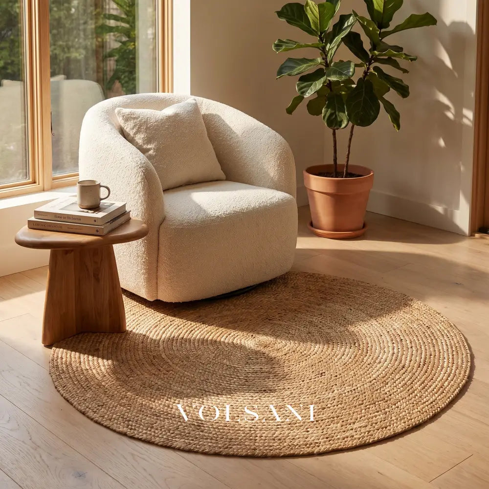 Hand Braided Jute Rug in Round & Rectangular Natural Fiber Living & Dining Room Rug Hand Washable 11 Sizes 35-130in