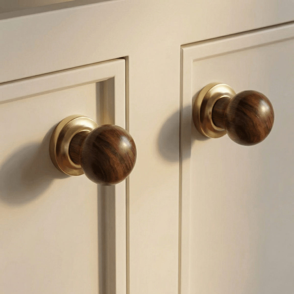 Wood Cabinet Knobs & Pull Bars, Modern Kitchen & Wardrobe Cabinet Hardware, Gold-Tone Brackets, Set of 2 in Oak & Walnut, 1.1-12.5in