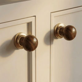 Wood Cabinet Knobs & Pull Bars, Modern Kitchen & Wardrobe Cabinet Hardware, Gold-Tone Brackets, Set of 2 in Oak & Walnut, 1.1-12.5in
