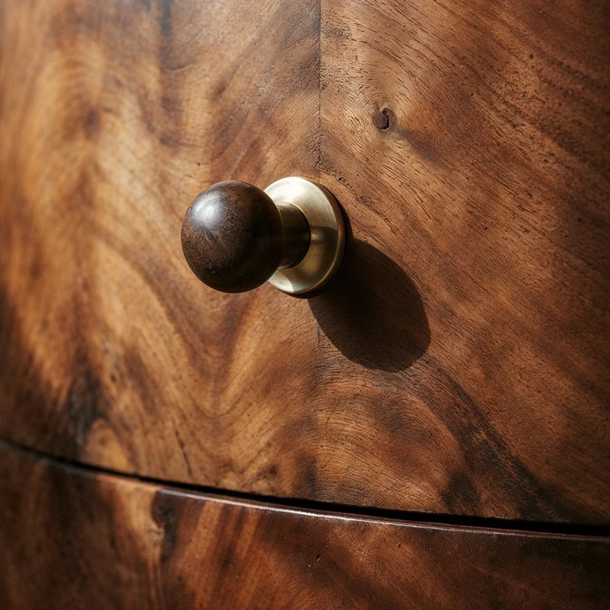 Wood Cabinet Knobs & Pull Bars, Modern Kitchen & Wardrobe Cabinet Hardware, Gold-Tone Brackets, Set of 2 in Oak & Walnut, 1.1-12.5in