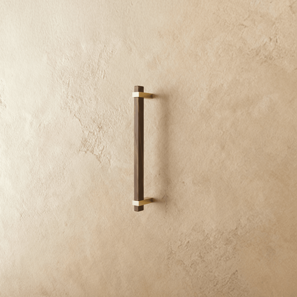 Wood Cabinet Knobs & Pull Bars, Modern Kitchen & Wardrobe Cabinet Hardware, Gold-Tone Brackets, Set of 2 in Oak & Walnut, 1.1-12.5in