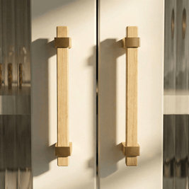 Wood Cabinet Knobs & Pull Bars, Modern Kitchen & Wardrobe Cabinet Hardware, Gold-Tone Brackets, Set of 2 in Oak & Walnut, 1.1-12.5in