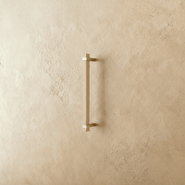 Wood Cabinet Knobs & Pull Bars, Modern Kitchen & Wardrobe Cabinet Hardware, Gold-Tone Brackets, Set of 2 in Oak & Walnut, 1.1-12.5in