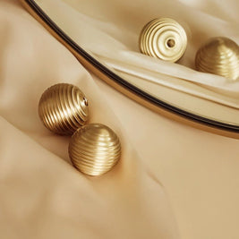 Ribbed Oval Cabinet Knobs, Vintage Kitchen & Wardrobe Hardware, Brushed Brass Finish, Set of 2, 1.2 x 1.1in