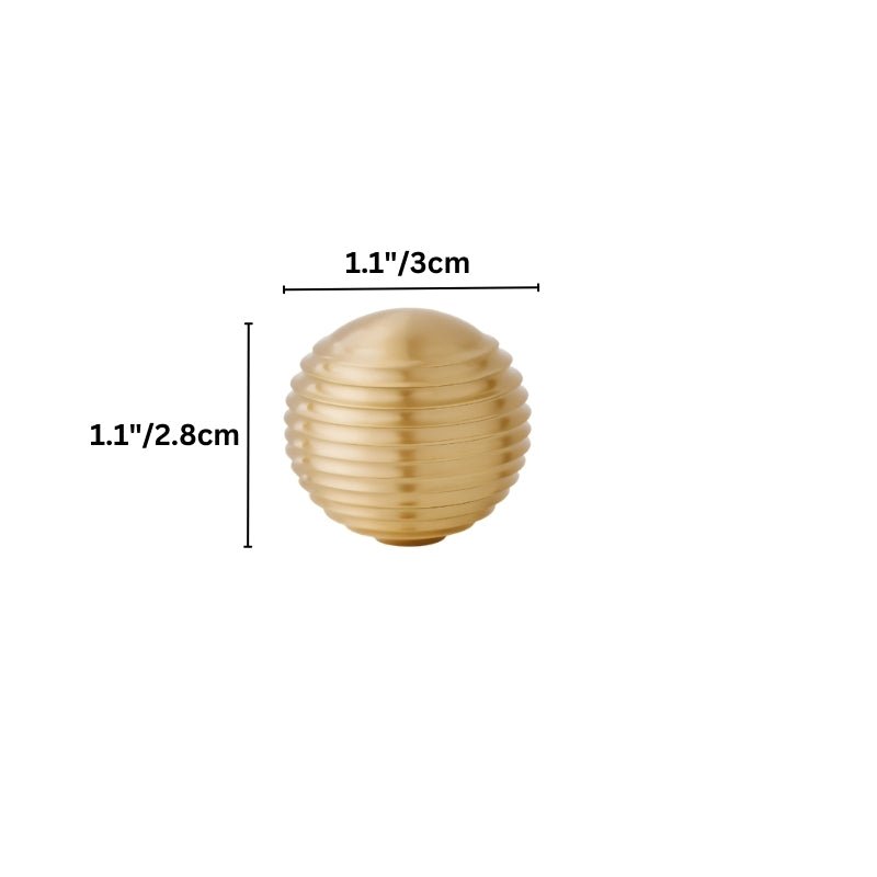Ribbed Oval Cabinet Knobs, Vintage Kitchen & Wardrobe Hardware, Brushed Brass Finish, Set of 2, 1.2 x 1.1in