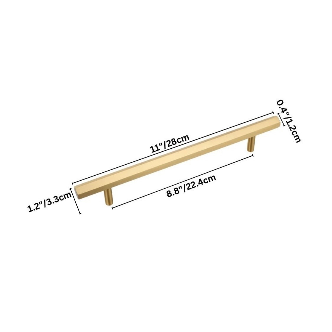 Brass Cabinet Knobs & Drawer Pulls, Minimalist Kitchen & Bathroom Hardware, Rectangular Bar Profile, Set of 2, 1.1-16.3in