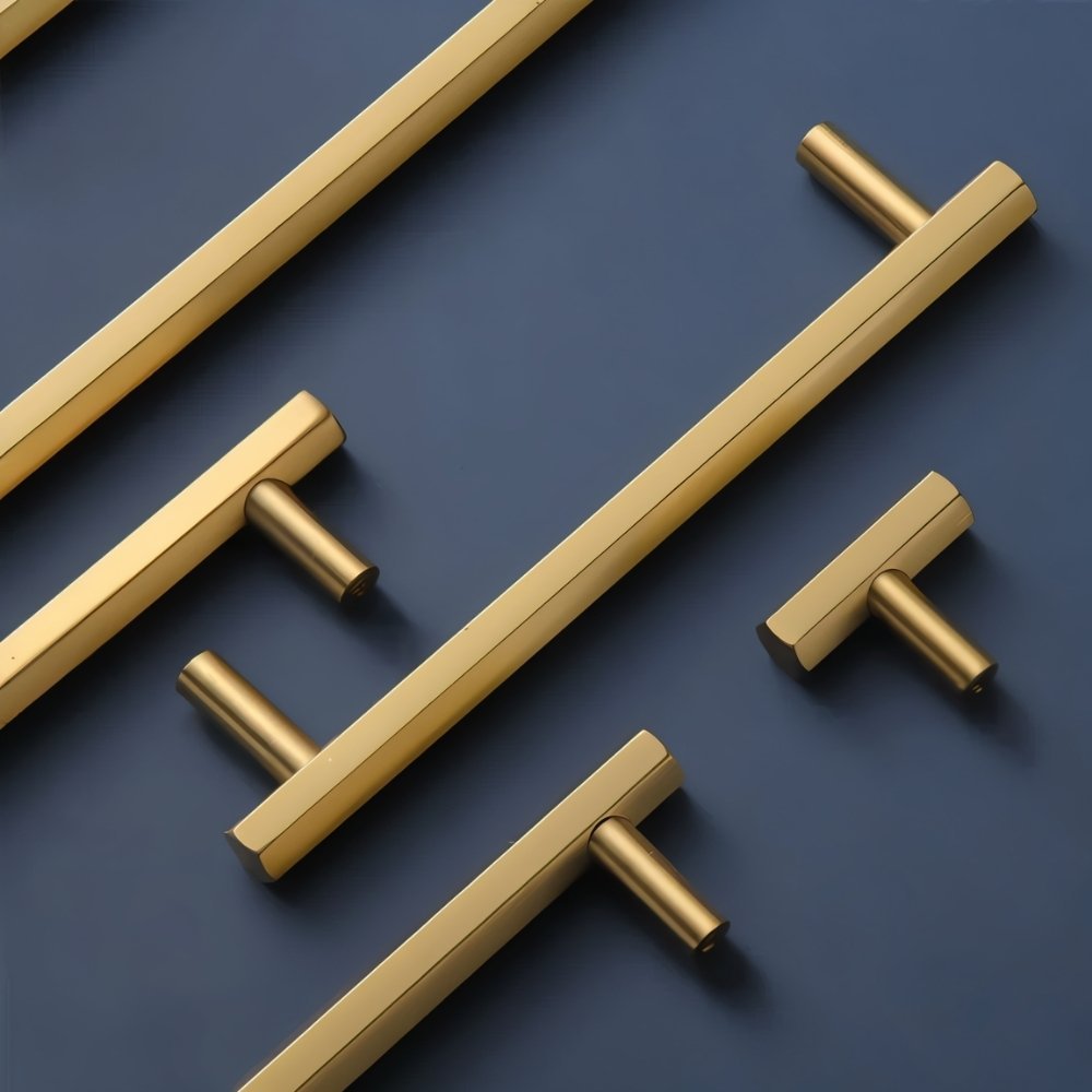 Brass Cabinet Knobs & Drawer Pulls, Minimalist Kitchen & Bathroom Hardware, Rectangular Bar Profile, Set of 2, 1.1-16.3in