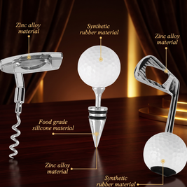 Bar Tools Set, Golf Corkscrew, Golf Ball Wine Stopper & Opener, Gift Box