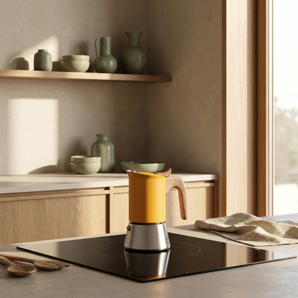 CORALIE stainless steel moka pot on an induction hob