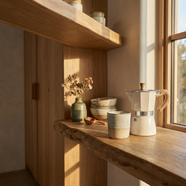 MATHILDE stovetop moka pot on an open kitchen shelf