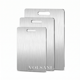 Titanium stainless steel cutting board on a white background