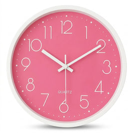 Pink Wall Clock with Luminous Numerals, Nordic Bedroom & Living Room Clock, Non Ticking Silent Sweep, 2 Frames, 12in
