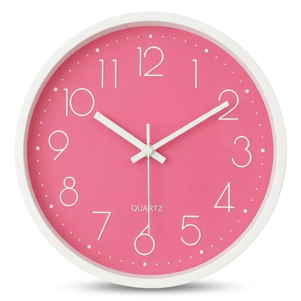 Pink Wall Clock with Luminous Numerals, Nordic Bedroom & Living Room Clock, Non Ticking Silent Sweep, 2 Frames, 12in