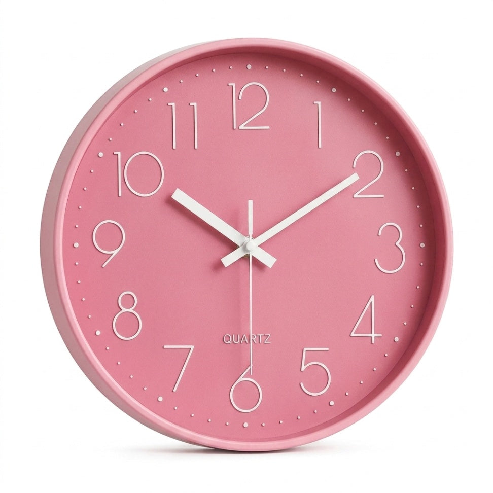 Pink Wall Clock with Luminous Numerals, Nordic Bedroom & Living Room Clock, Non Ticking Silent Sweep, 2 Frames, 12in