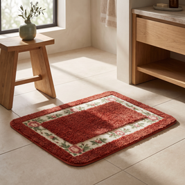 Floral border bath mat with plain centre, close-up