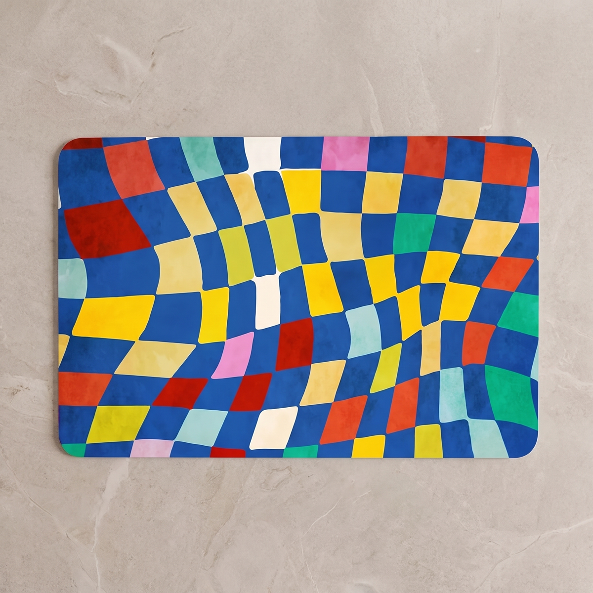 Diamond gradient mat Style 1, overhead on stone floor