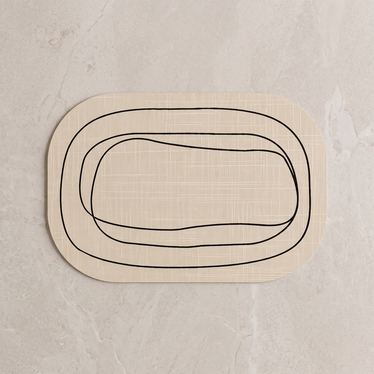 Oval bath mat Style 1, overhead on stone floor