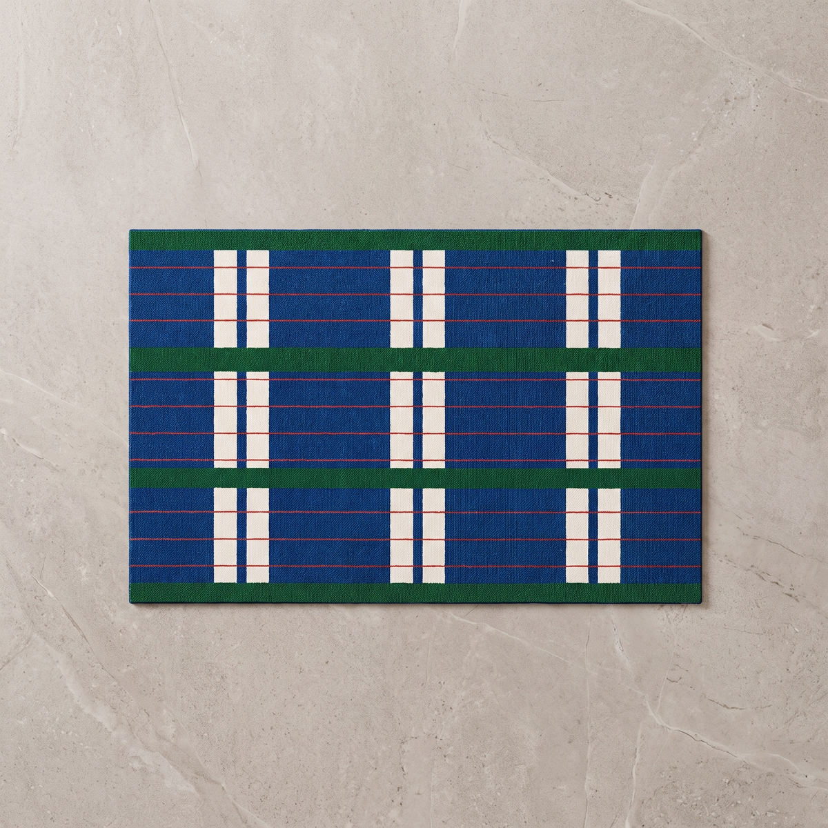 Anlansk Bauhaus bath mat, overhead on stone floor
