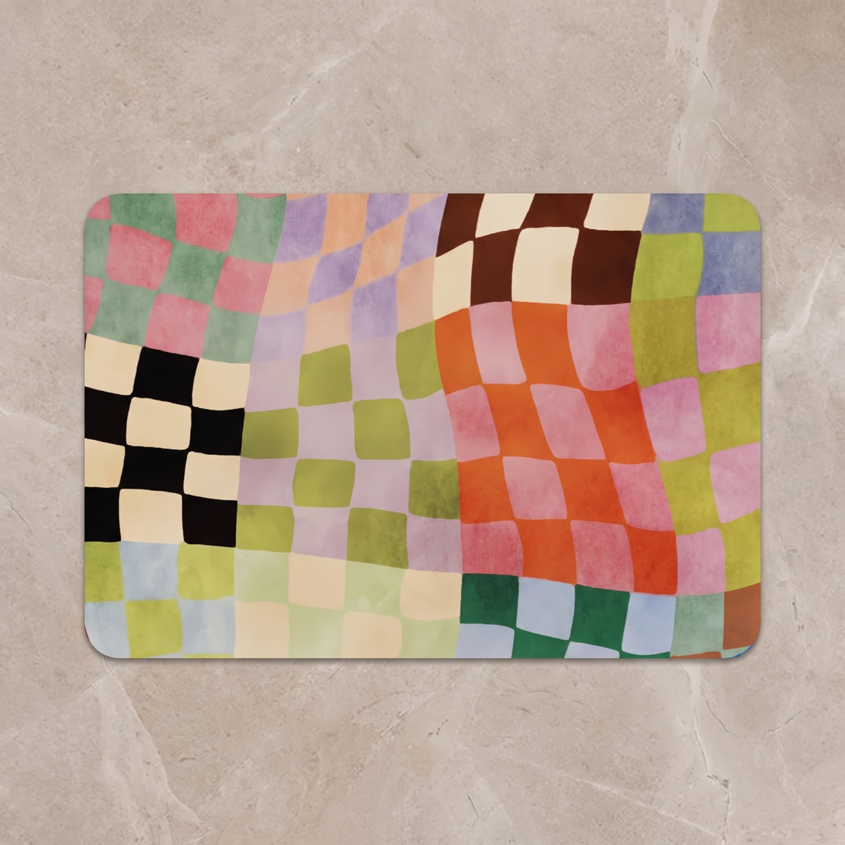 Diamond gradient mat Style 4, overhead on stone floor