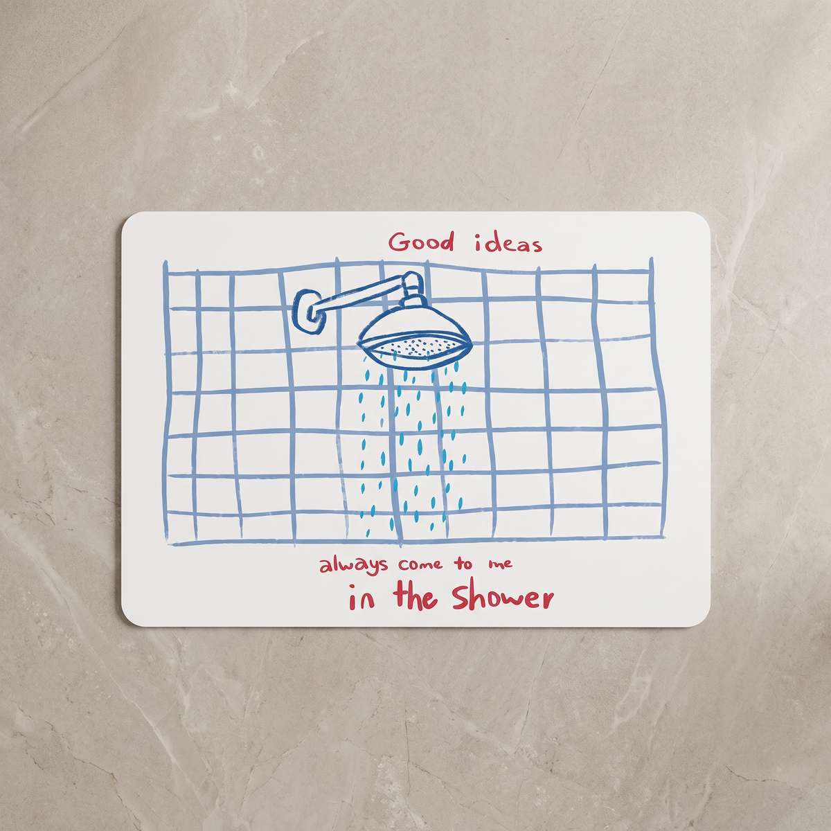 Graph grid quick dry shower mat, overhead on stone floor