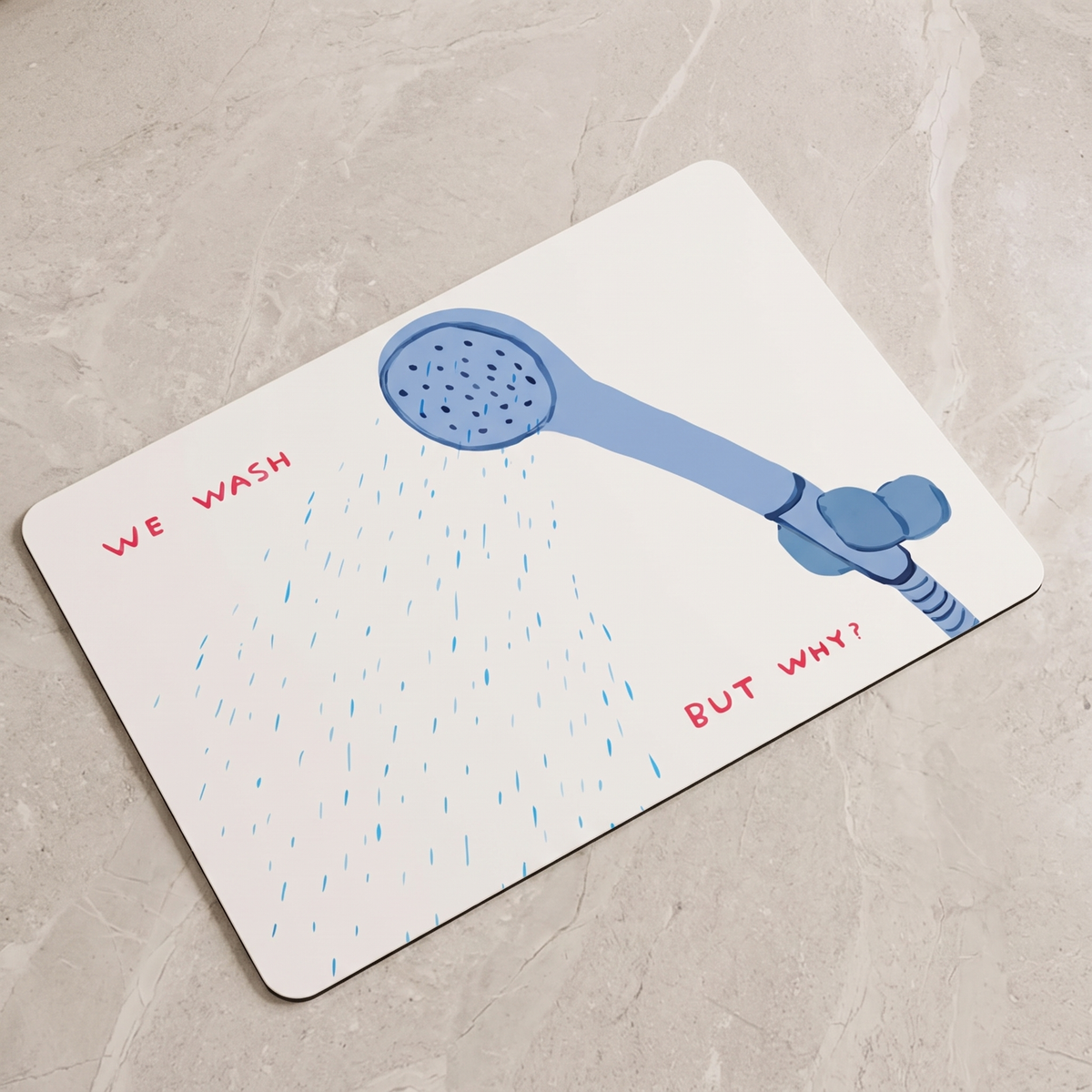 Single line quick dry shower mat, overhead on stone floor