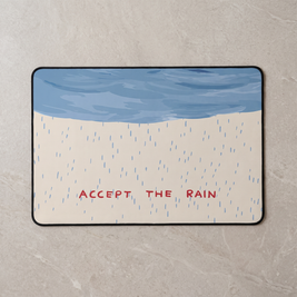 Blue edge quick dry shower mat, overhead on stone floor