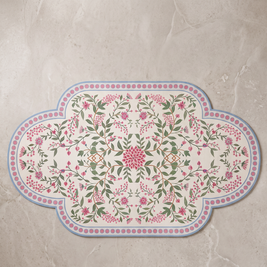 Blush Vine quick dry floral mat, overhead on stone floor