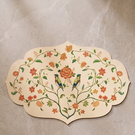 Autumn Song quick dry floral mat, overhead on stone floor