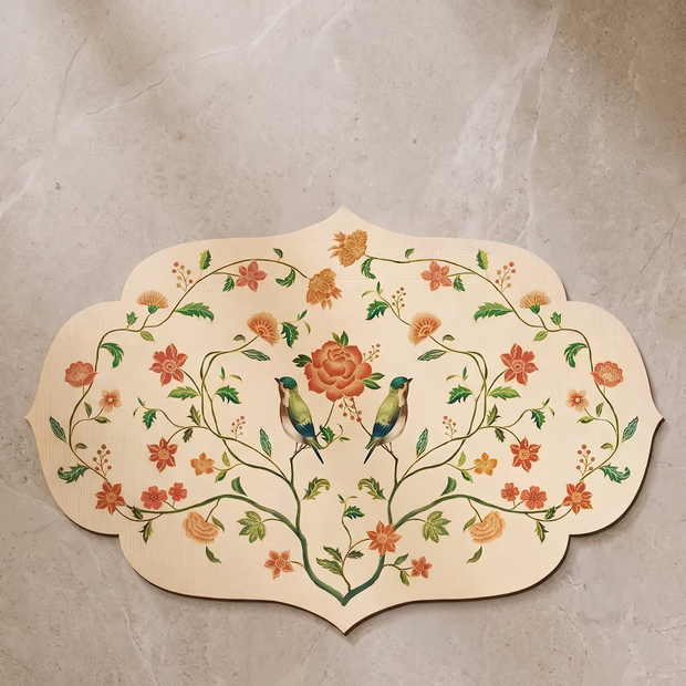 Autumn Song quick dry floral mat, overhead on stone floor