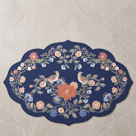 Midnight Bloom quick dry floral mat, overhead on stone floor