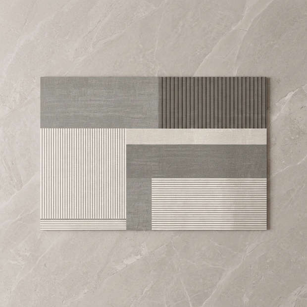 Modern Block Lines diatomite bath mat on stone floor, overhead