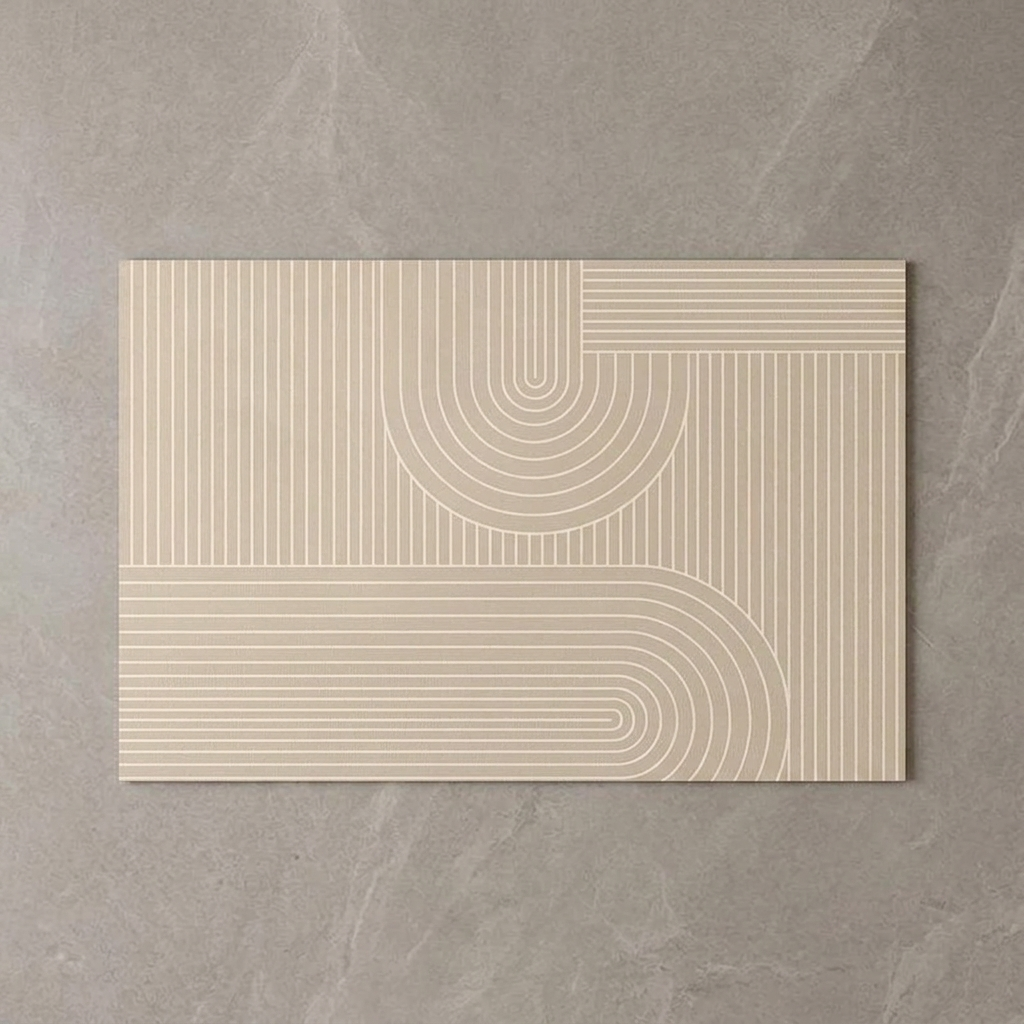 Line Pattern diatomite bath mat on stone floor, overhead
