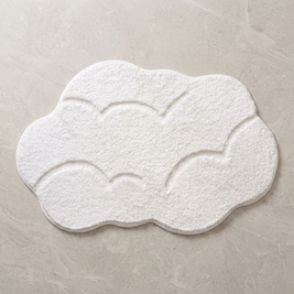 Cloud Harbor terrain plush bath rug on stone floor, overhead