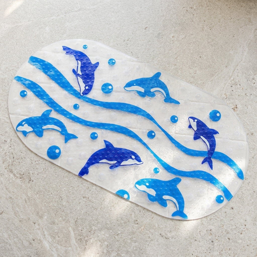 Style 5 Playwave Funduck bath mat on stone floor, overhead