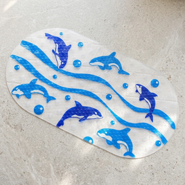Style 5 Playwave Funduck bath mat on stone floor, overhead