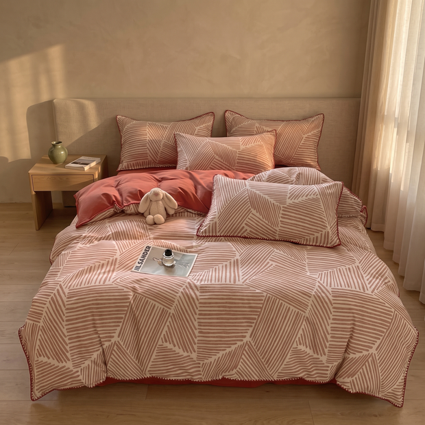 Blush & Coral washed cotton bedding set in a Japandi bedroom