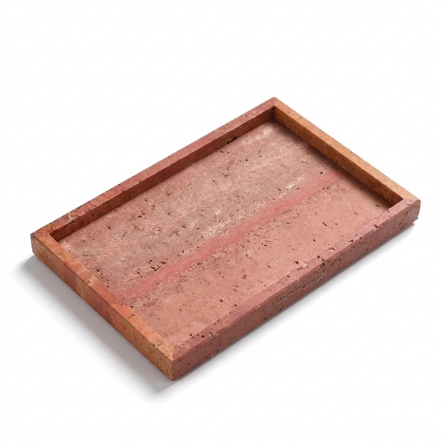 Red marble rectangle tray on white background