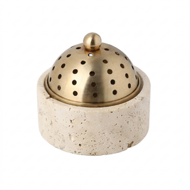 Travertine Incense Burner with Perforated Dome Lid on a white background